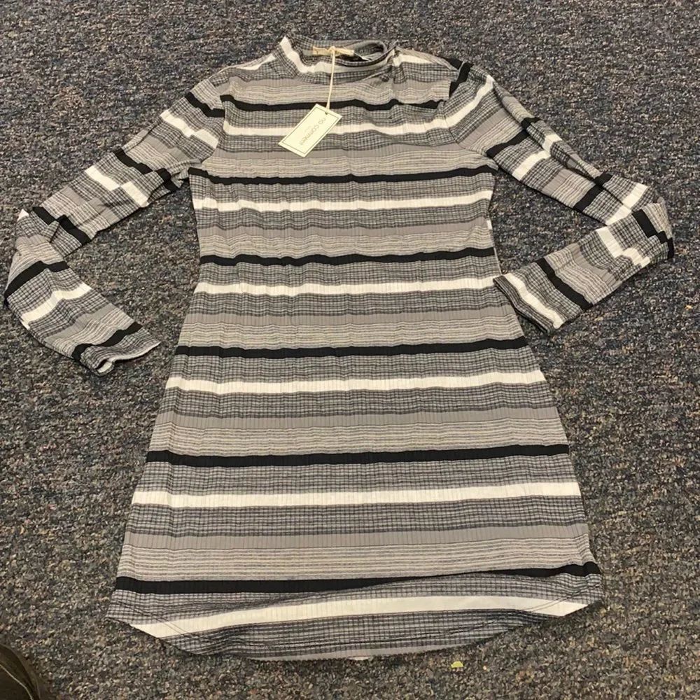 No Comment Gray black and white Turtleneck Dress